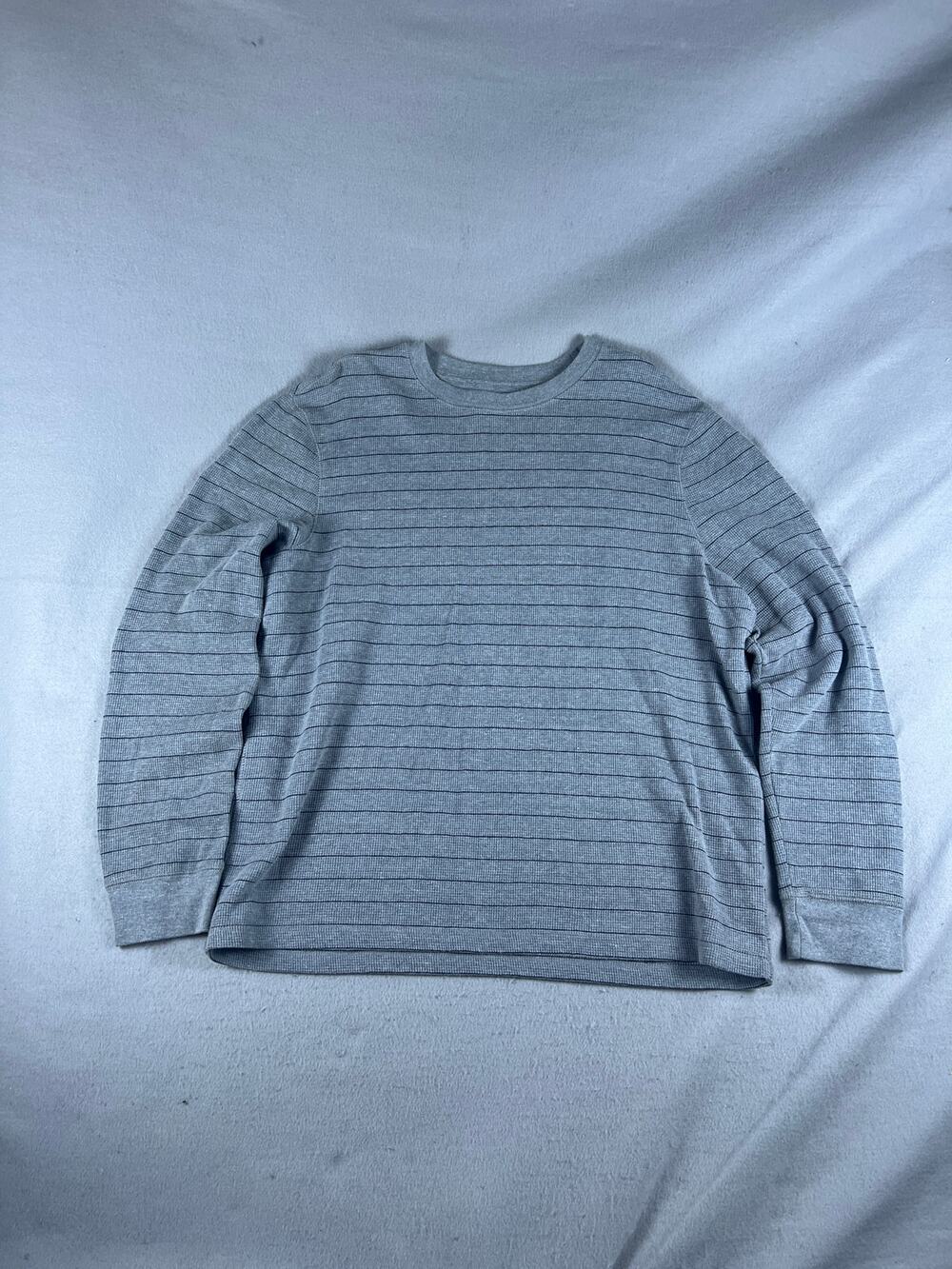 Faded Glory Thermal Shirt Mens XL Gray Long Sleeve Crewneck Striped Waffle Knit